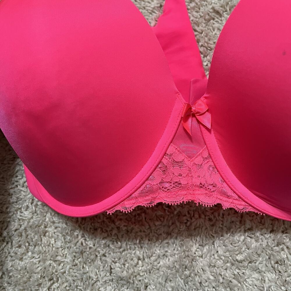 Torrid 40DD Neon Pink Lace 360° Back Smoothing Push-Up T-Shirt Underwire Bra - Picture 2 of 6